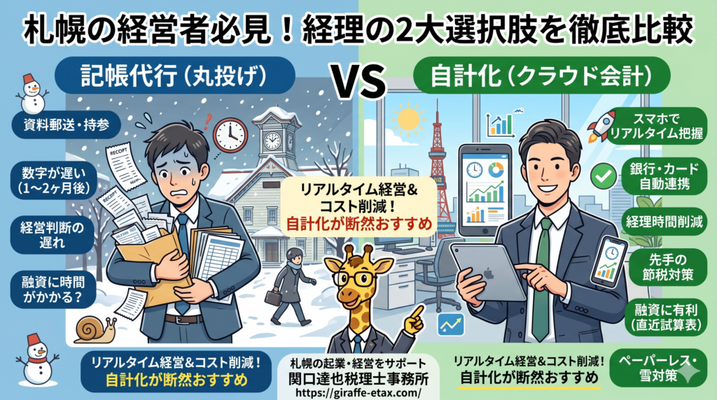 記帳代行と自計化はどちらが得か？札幌の税理士が解説