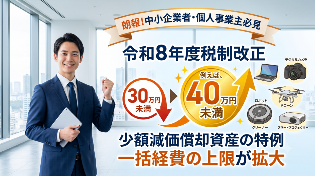 少額減価償却資産の特例の改正　30万円→40万円（2026年4月1日改正）